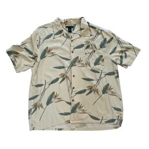 Statements Tan Tropical Print 100% Silk Camp Shirt, Hawaiian Shirt, Size XXL
